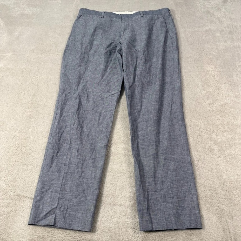 J. Crew Mens 34x30 Ludlow Somelos Cotton Linen Slim Fit Pants Blue Lightweight